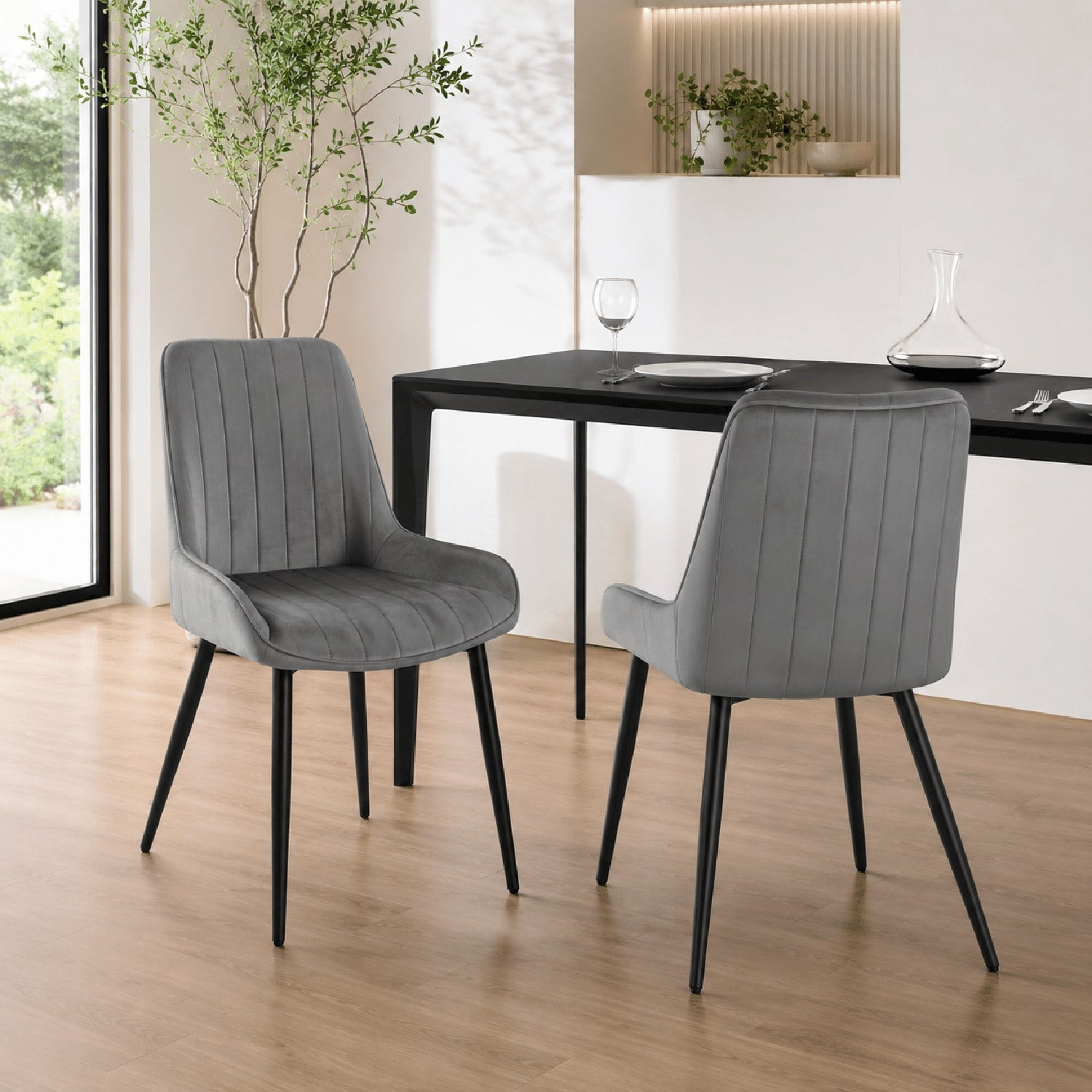 Modern Dining Chairs Set of 2, Fabric Upholstered Chairs with Metal Legs and Non-Slip Foot Pads, Ergonomic Seat and Backrest for Dining Room, Kitchen, Bedroom, Cafe