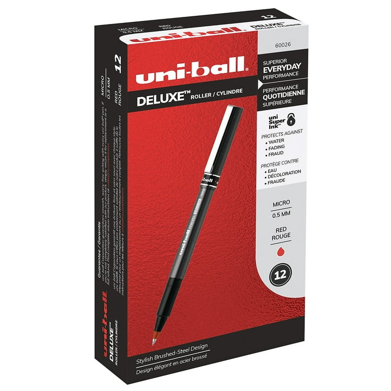 uni-ball Deluxe Rollerball Pens, Fine Point, Black Ink, 12