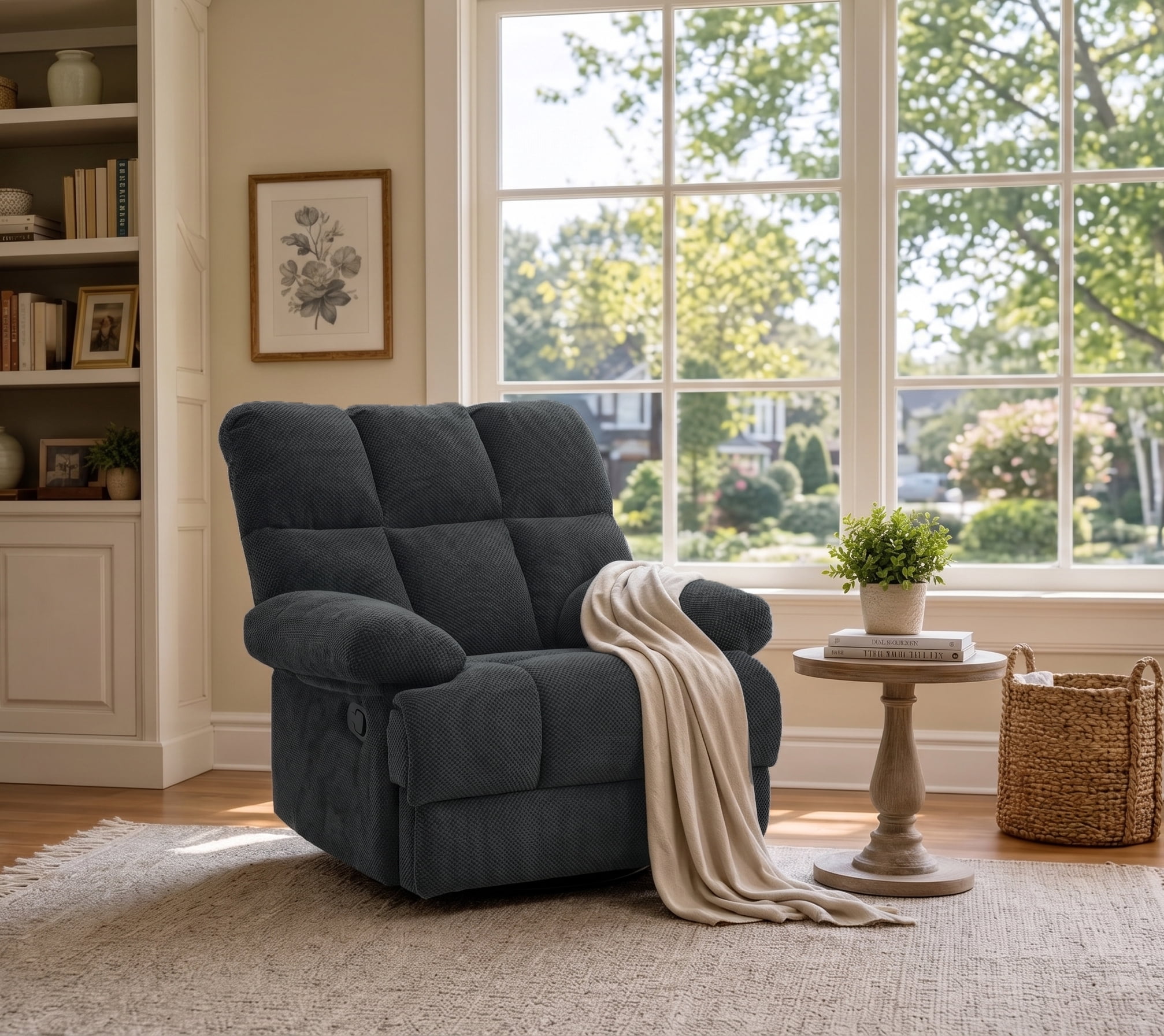 TiramisuBest Manual Rocker Recliner Chair,Nubby Fabric Upholstered Adjustable Lounge Chair with Thicked Armrests for Living Room,Dark Gray