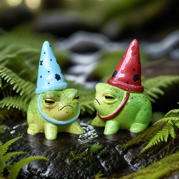 Charming Resin Frog Figurines with Hats, Miniature Garden Animal Statues, Decorative Flower-Themed Fairy Garden Accents for Succulent Planters, Outdoor & Indoor