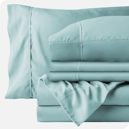 Bare Home 6 Piece Microfiber Bed Sheet Set with 4 Pillowcases, Full XL, Light Blue