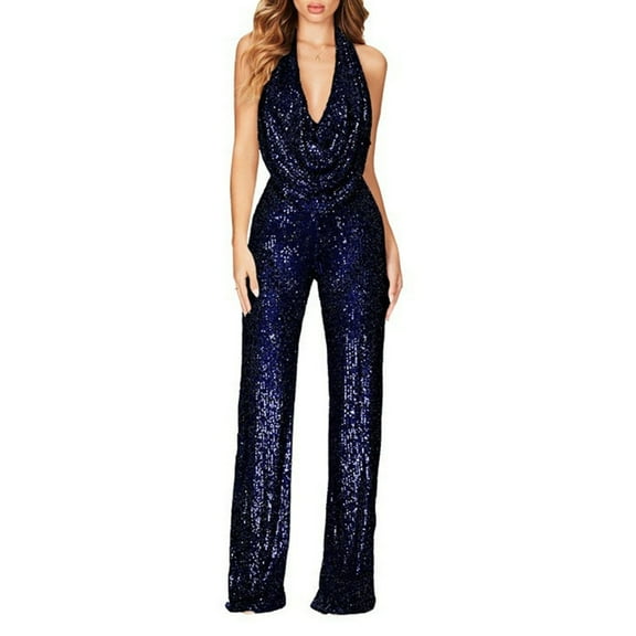 Elegant Sequin Jumpsuit Women's Formal Dress Sleeveless Neck Business Casual Fashion Outfit Party Wear Evening Attire