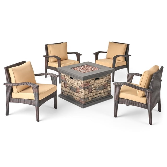 Noble House Ensemble de Conversation 5 Pcs pour Foyer Extérieur en Brun et Beige
