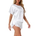 thumbnail image 4 of INSPIRE CHIC Women's Satin Pajama Set Spring Summer Short Sleeve Pullover T-shirt with Shorts Sleepwear XS White, 4 of 6