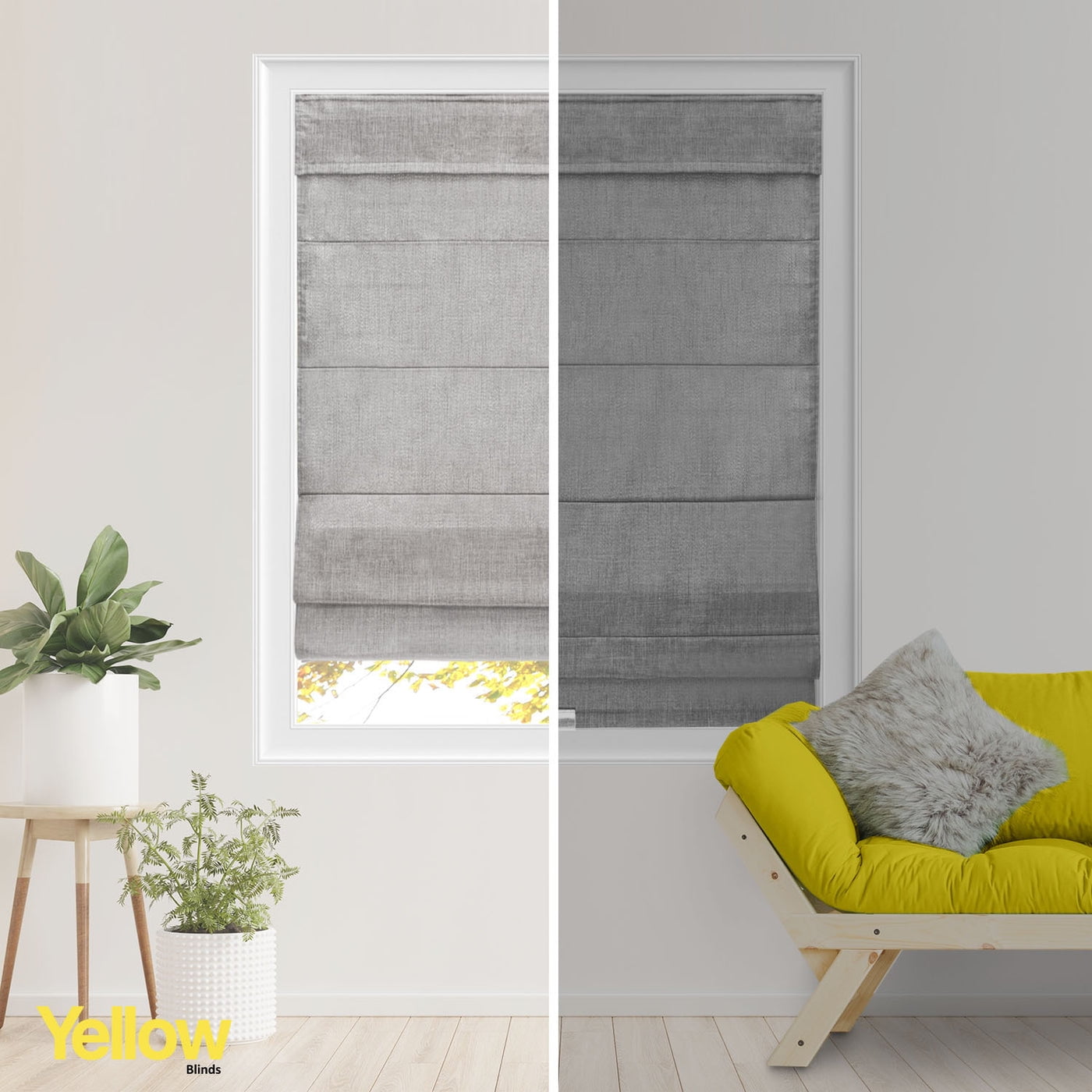 Yellow Blinds Cordless Light Filtering Roman Shade, Belgian Denim - 34"W X 64"H