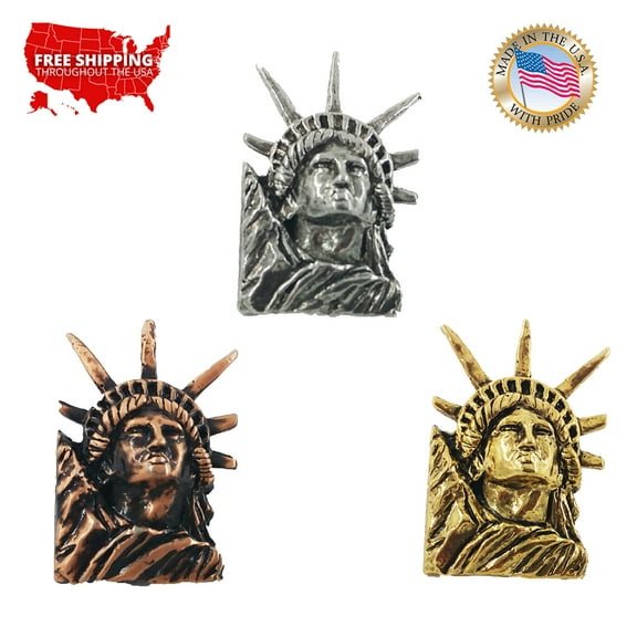 Statue of Liberty Pin, Lady Liberty, America, Pewter, Metal, Hat, Lapel, Brooch, Pins, Jewelry, Made in USA, Over 20 Patriotic Designs Available. Creative Pewter Designs. A1010