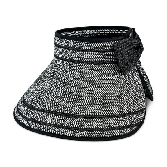 MAGID WOMEN'S PAPER STRAW ROLL UP SUN VISOR WITH VELCRO BOW