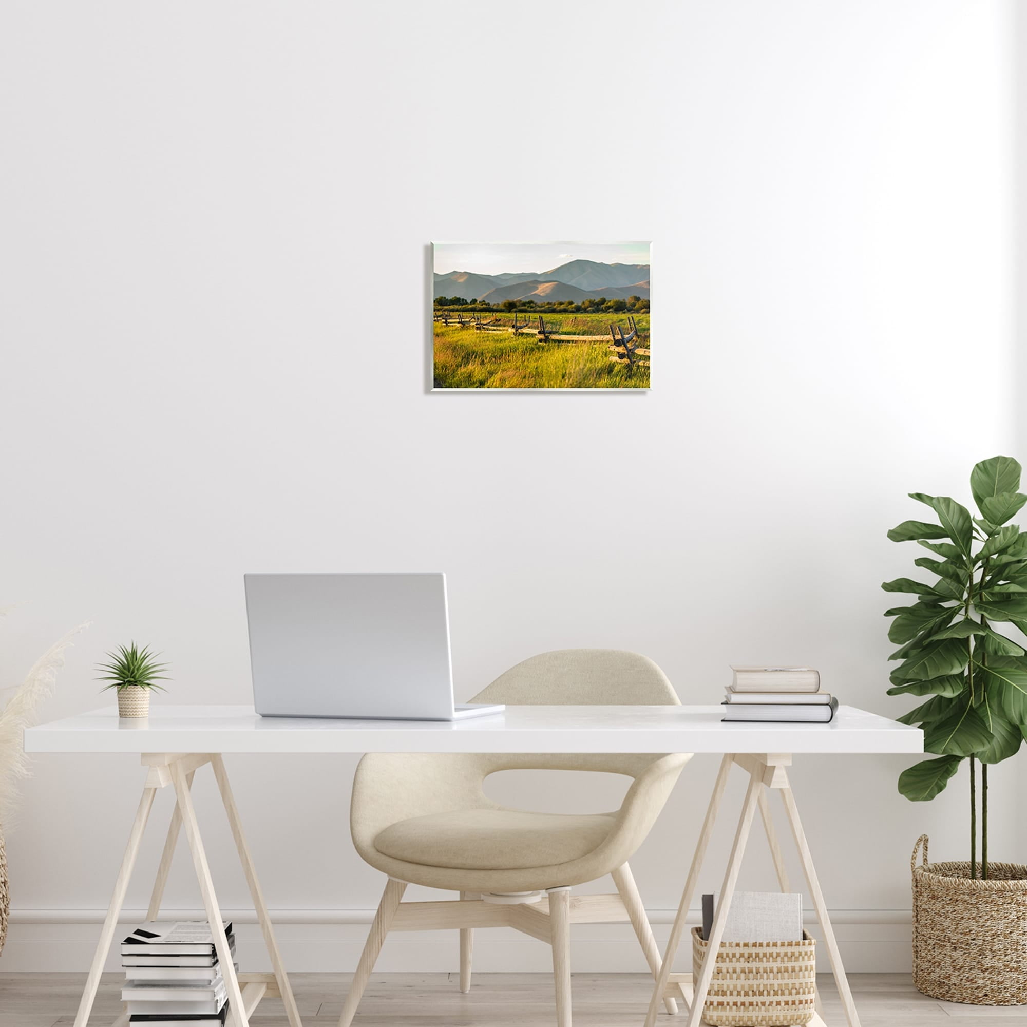 Stupell Industries Grassland Farm Fence Countryside Sunny Mountain Scene Photograph Unframed Art Print Wall Art, Design by Steve Smith