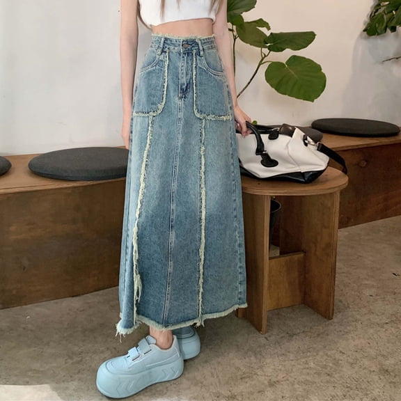 sunshuilll Women's Casual A-Line Mid-Length Denim Skirt Blue