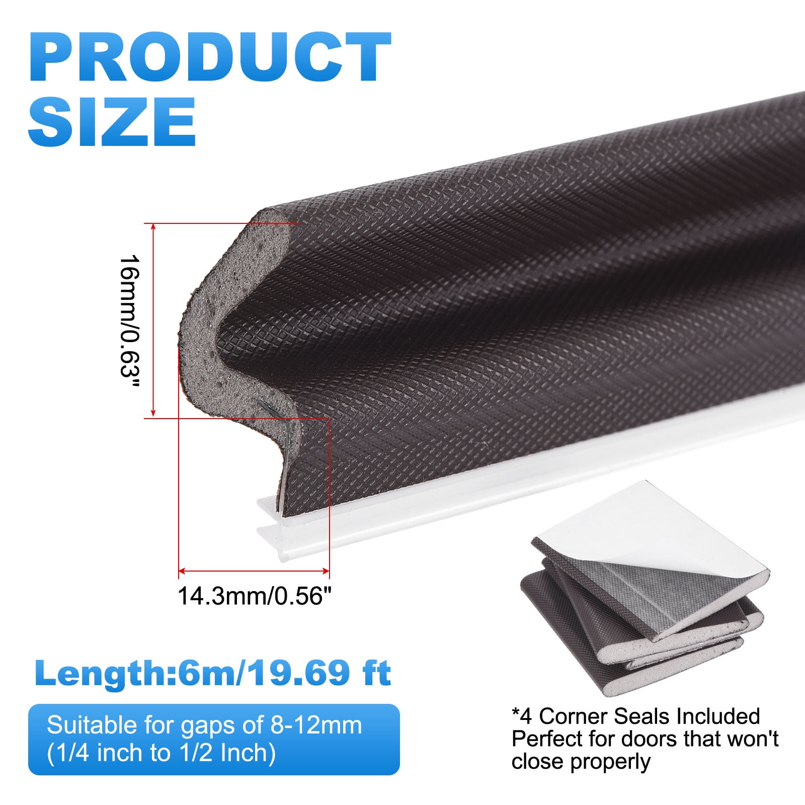 Uxcell Door Weather Stripping, 19.69 ft V-shaped Kerf Front Exterior Door Frame Weather Stripping with 4 Corner Seals for Soundproof Entry Interior Frame Window Gap Filler, Brown/Grey