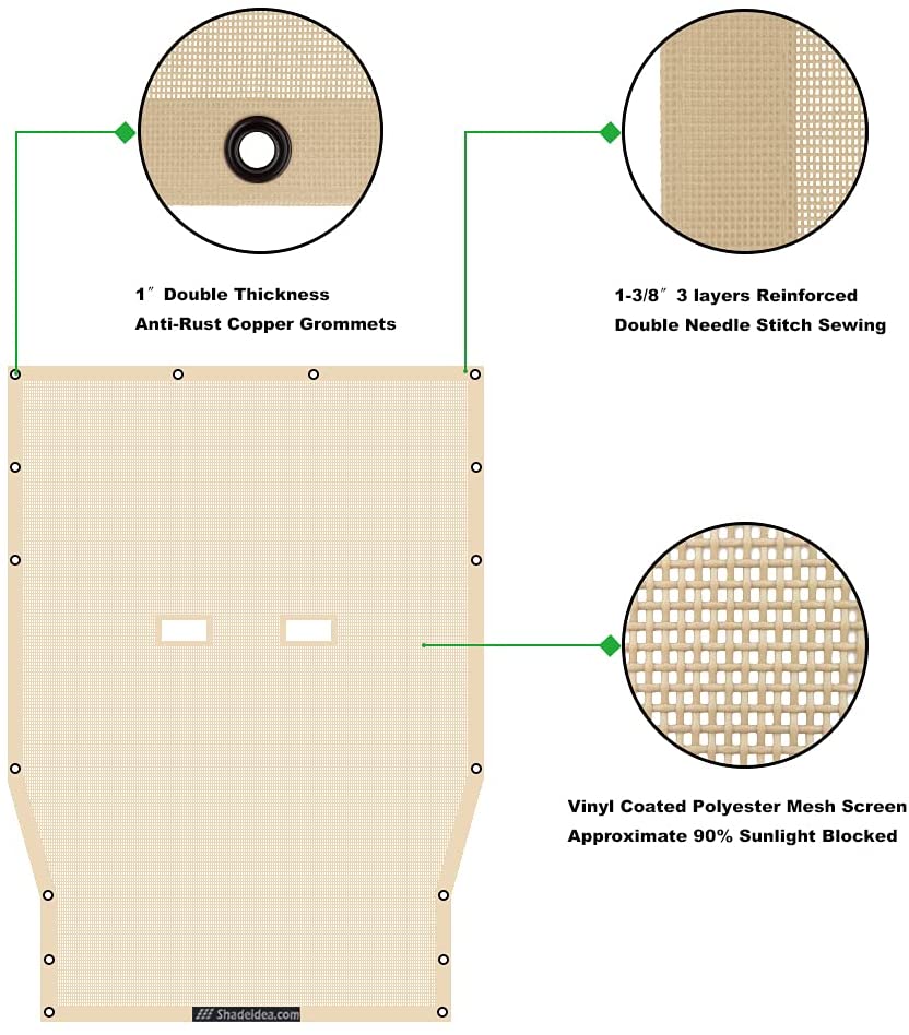 Shadeidea Jeep Wrangler Sunshade JL 2 Door (2018-Current) Sun Shade Front and Rear Trunk - Tan Mesh Screen Top Cover UV Blocker with Grab Bag - 10 Years Warranty