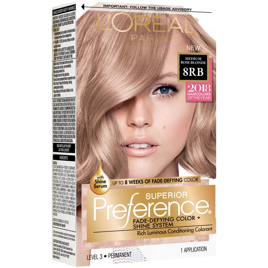 L'Oreal Paris Superior Preference Fade-Defying Shine Permanent Hair Color,  8RB Medium Rose Blonde, 1 Kit 