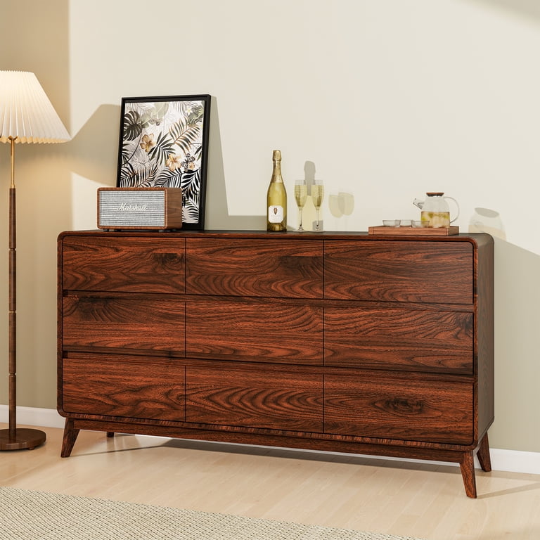 Fiakoa Bedroom Dresser Set & Nightstands set, 4 Piece Farmhouse Complete Bedroom Furniture Set with Spacious Storage, Walnut Brown