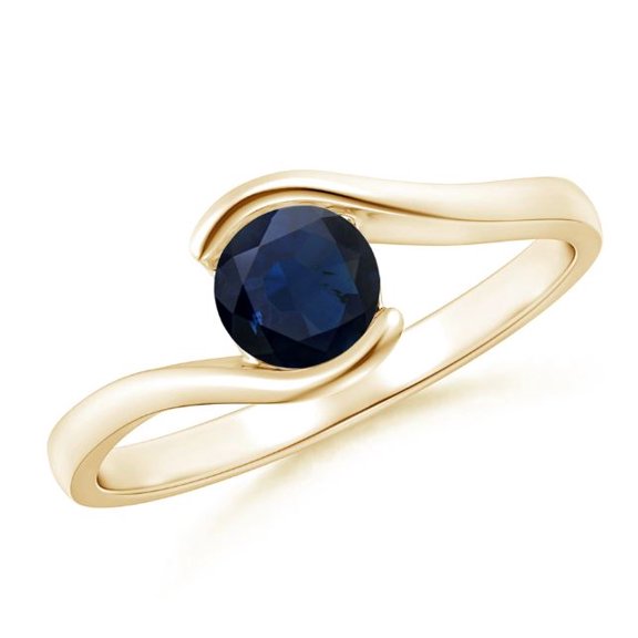 Round Shape Blue Sapphire Band Ring 925 Sterling Silver Yellow Gold Plated September Birthstone Valentine Day Birthday Gift Gemstone Jewelry