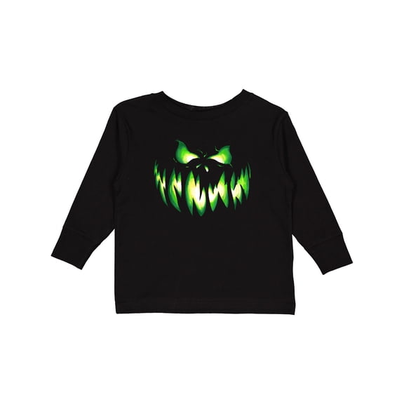 Inktastic Viciously Grinning Pumpkin Face in Lime Green Glow Boys or Girls Long Sleeve Toddler T-Shirt