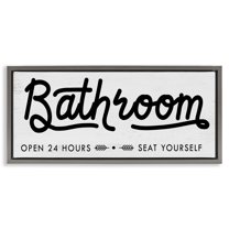 Stupell Industries Seat Yourself Bathroom Sign Typography Painting Gray Floater Framed Canvas Art Print Wall Art, 31 x 14