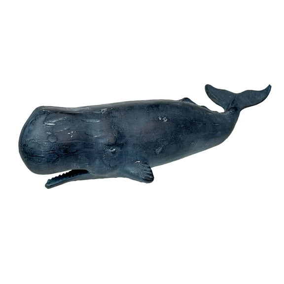 Chesapeake Bay Ltd. Sperm Whale Statue, 15 inch Hand-Painted Blue Resin Coastal Decor, Freestanding Marine Life Figurine for Home or Office Shelf