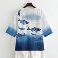 thumbnail image 5 of Xoenoiee Blue Fish Flower Print Cotton Button Down Shirts for Women Business Casual Linen Tops 3/4 Sleeve Work Blouses Spring Outfit, XL, 5 of 7