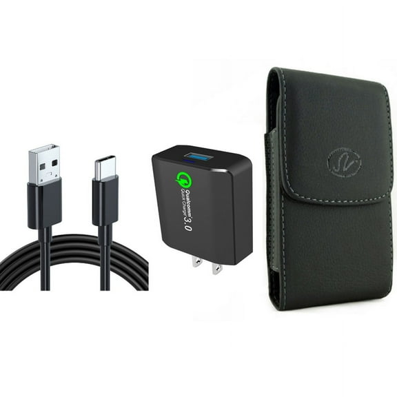 Home Charger & Case Belt Clip for iPhone 15 Pro Max - 18W Fast 6ft USB Cable Type-C Quick Charge and Leather Holster Cover Pouch X5O for iPhone 15 Pro Max (6.7")