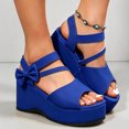 thumbnail image 2 of Rokment Womens Bow Platform Wedge Dressy Sandals Fashion Casual Leather Open Toe Ankle Strap Chunky Heeled Dress Summer Shoes for Bride Wedding Business Blue Size 8.5, 2 of 6