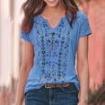 thumbnail image 6 of Uhndy Summer Women T-shirt V Neck Ethnic Print Short Sleeve Loose Top Blouse for Office-LQ, 6 of 6