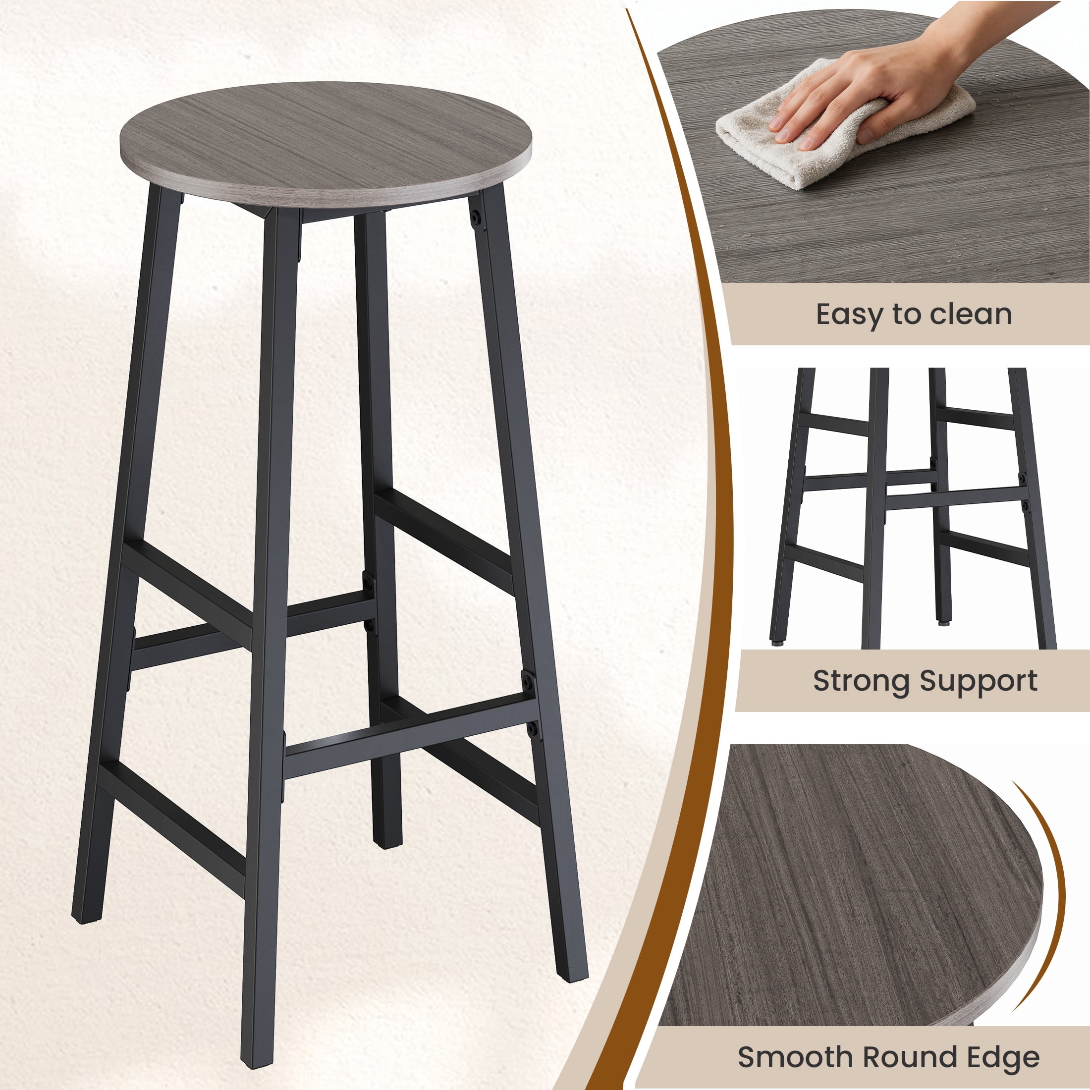 Gelloan Bar Stools, Barstools Set of 2,Counter Height Barstools,27.7" Bar Stools for Kitchen Island, Industrial Bar Chairs, for Dining Room, Kitchen, Bar,Greige