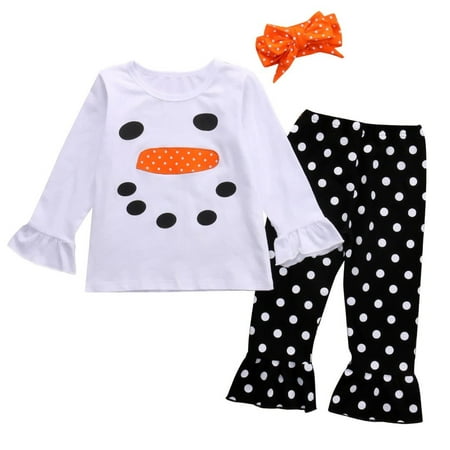 Toddler Kids Girls Clothes Infant Christmas Snowman Olaf Ruffle Polka Dot Outfits Set 1-7T