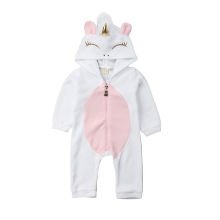 

wybzd Infant Baby Girl 3D Unicorn Angle Flannel Hooded Romper Jumpsuit Bodysuit Clothes Outfits