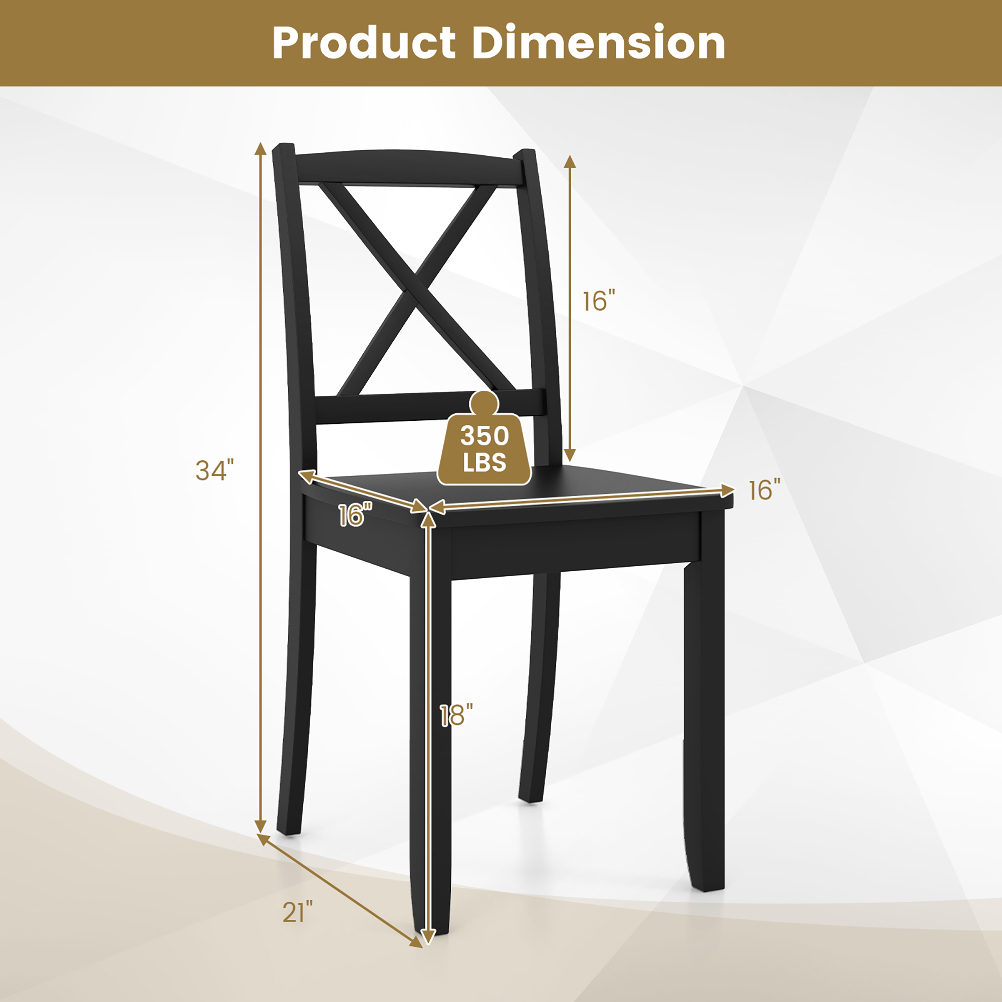 Gymax Dining Chair Set of 4 Kitchen Side Chairs w/ Rubber Wood Legs & Cross Back Black