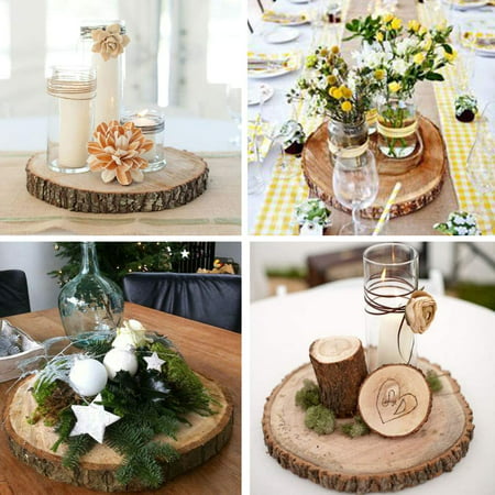 Bark Pine Wood Slices Table, Round Wood Slice Table