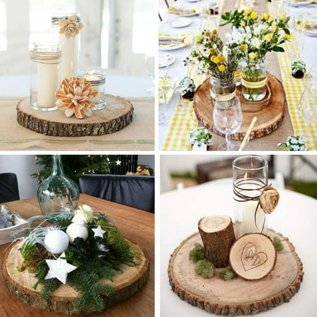 6 Pcs 8 11 Wide Large Natural Round Wood Slices With Bark Pine Table Bark Pine Wood Slices Table, Round Wood Slice Table
