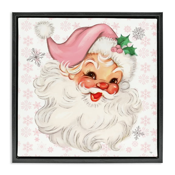Stupell Industries Pastel Vintage Jolly Santa Holiday Painting Black Floater Framed Canvas Art Print Wall Art, 18 x 18