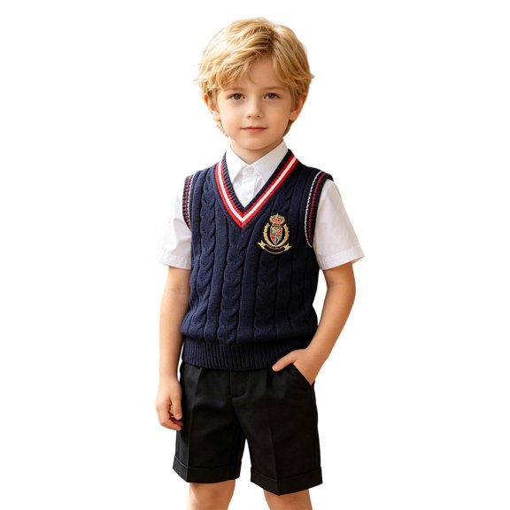 AJGRHE Boys and Girls Sweater Vest Knitted Streetwear Preppy Style V Neck Crop Knitwear Tank Top for Kids Blue1 1-2 Years