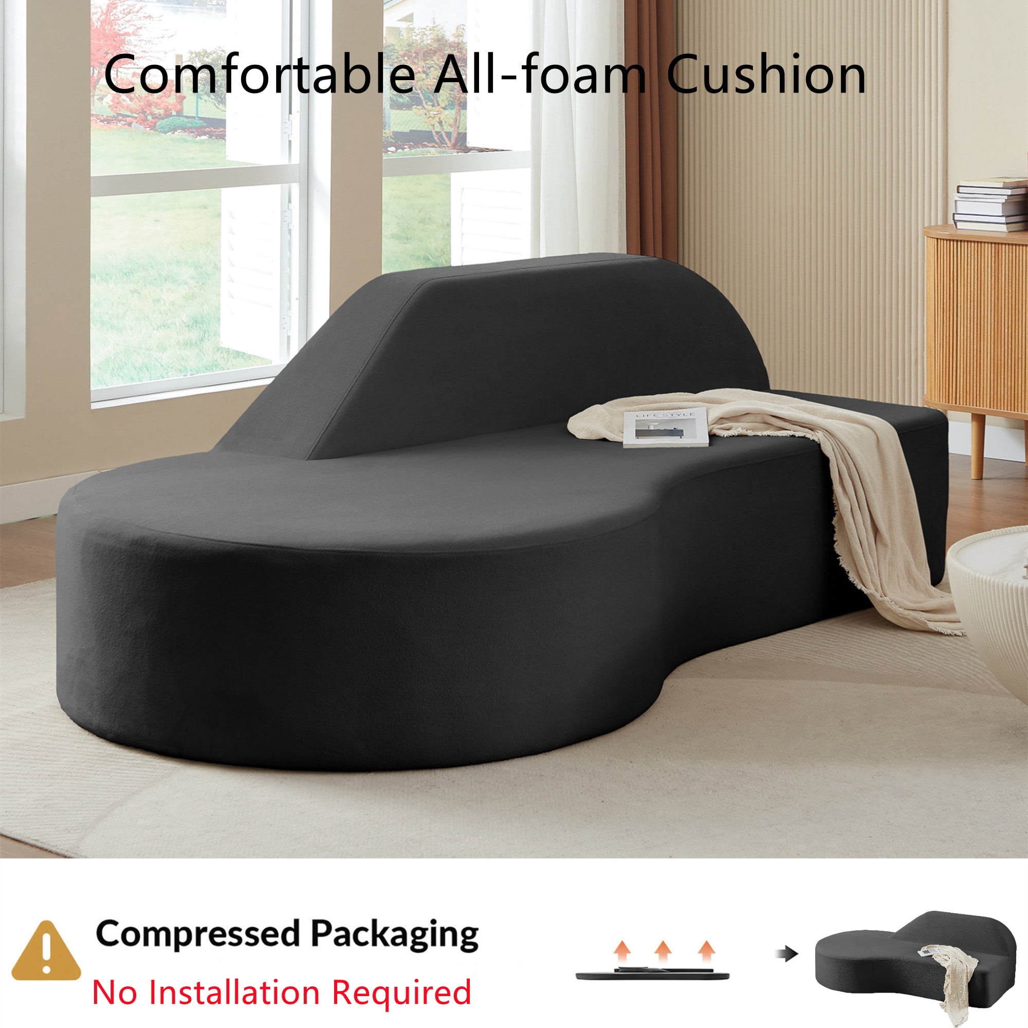Aukfa Modern Curved Couch No Assembly Sofa for Living Room Bedroom Comfy Luxury Minimalist Sofa, Gray