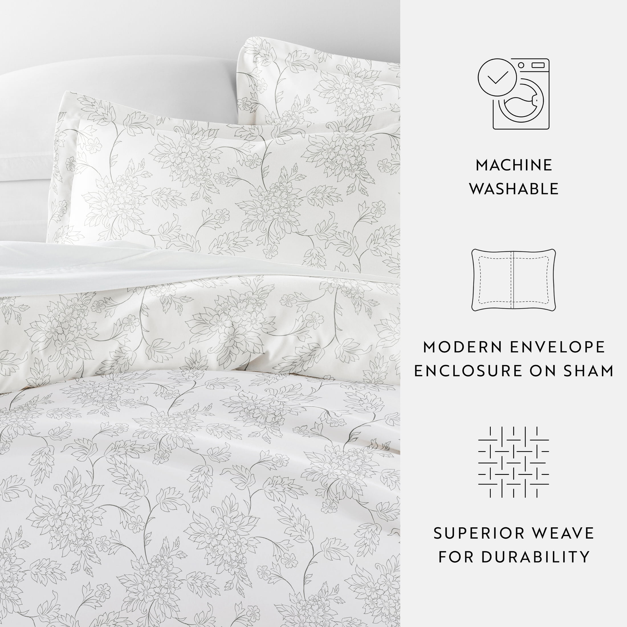 Noble Linens Gray Vine Pattern 3-Piece Duvet Cover Set, King/Calking