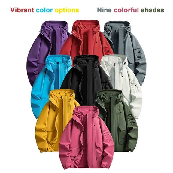 LpwkSSA Men's Raincoats Plus Size Windproof Solid Color Trench Coat Waterproof Outdoor Zipper Coat with Pocket Long Sleeve Hooded Casual Outwear Jacket Black M