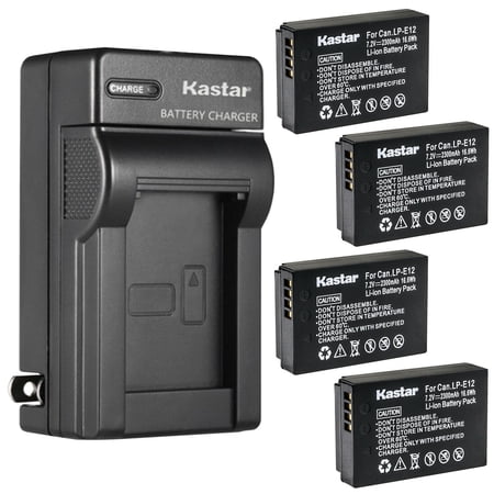 Kastar 4-Pack Battery and AC Wall Charger Replacement for Canon LP-E12 LPE12 Battery Canon LC-E12 LC-E12E Charger Canon EOS 100D EOS M EOS M2 EOS M10 EOS M100 EOS M200 PowerShot SX70 HS Camera