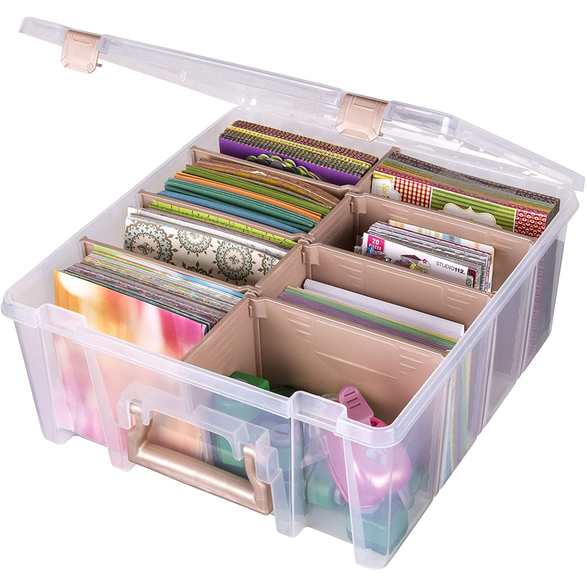 1 Pack ArtBin Super Satchel with Removable Dividers Portable Art & Craft Organizer with Handle 1 Plastic Storage Case Clear