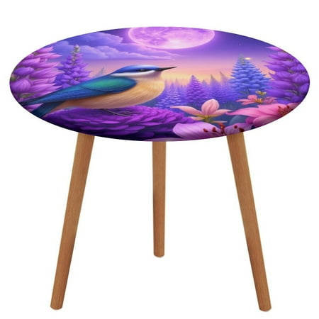 

Bird in Moonlit Garden Round Fitted Tablecloth Elastic Table Cover Waterproof Dining for Indoor Outdoor Decor Table Cloth L-50 -54