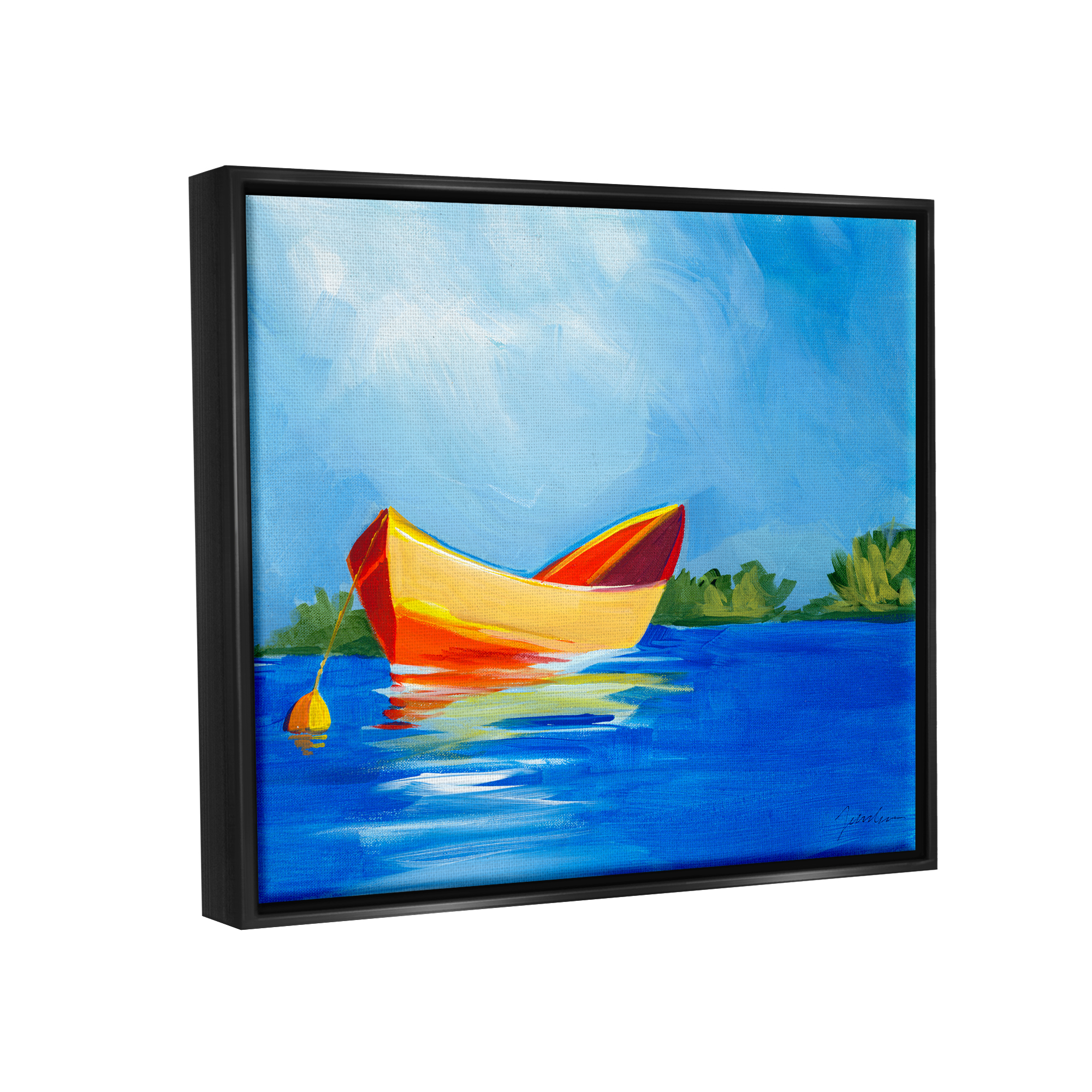 Stupell Industries Modern Boat on Lake Transportation Painting Black Floater Framed Art Print Wall Art, 31 x 25