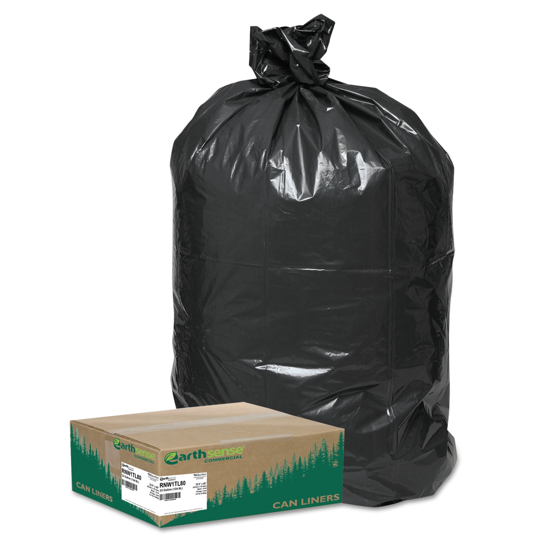 Earthsense Commercial Recycled Large Trash and Yard Bags 33gal .9mil 32.5 x 40 