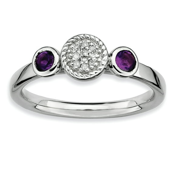 Sterling Silver Dbl Round Amethyst & Dia. Ring