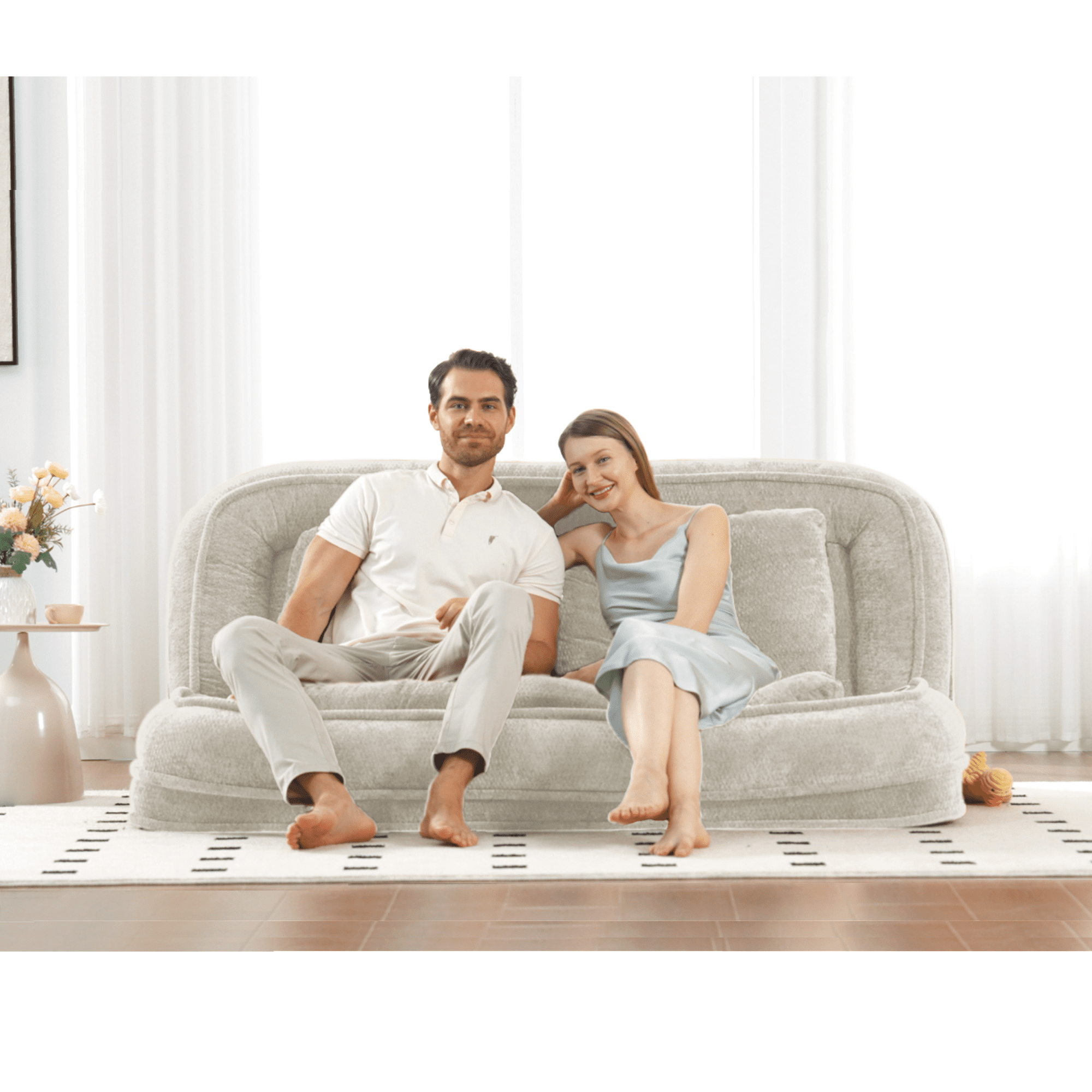 FFZ Beige Extra Large Double Human Dog Bed Lazy Sofa 5 Adjustable Position