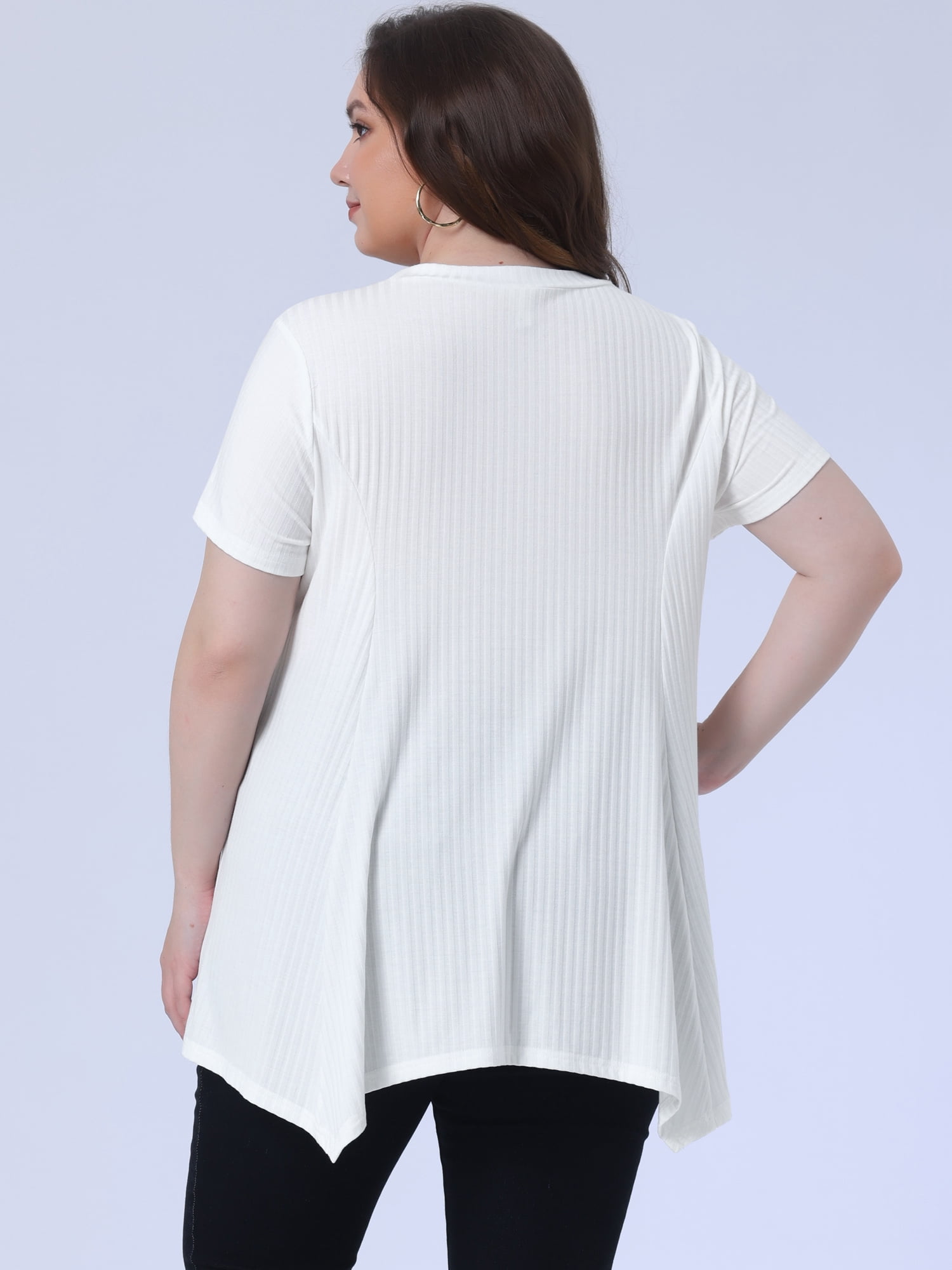 DARING DIVA Women's Plus Crew Neck Flowy Swing Loose Tunic Tops 1X Pale White