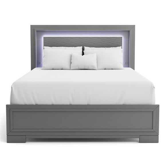 Furniture of America Santi Platform Wood Queen Bed with LED Light in Gray
