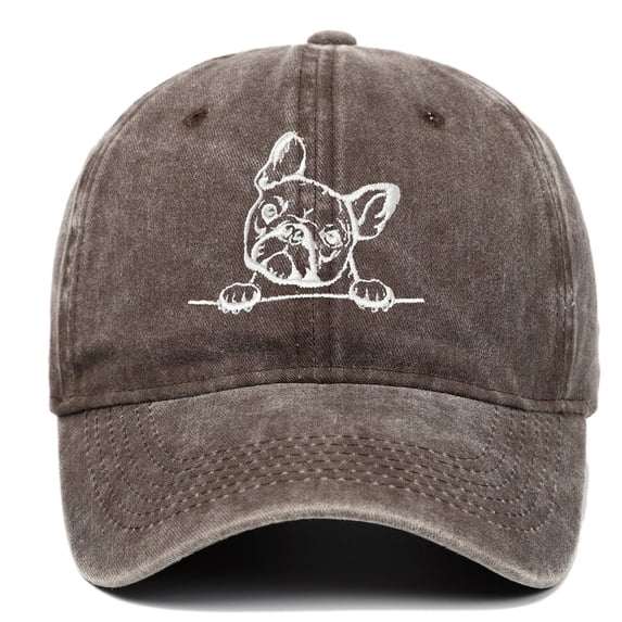 Men’s Baseball Cap French Bulldog Embroidered Vintage Washed Hat Finish Adjustable Casual Street Hat