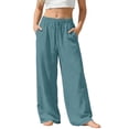 thumbnail image 2 of Lovzfmll Girl's Pants, Linen Drawstring Wide Leg Loose Fit with Pockets, Casual Pants for Little Girls 11-12 Years, 2 of 4