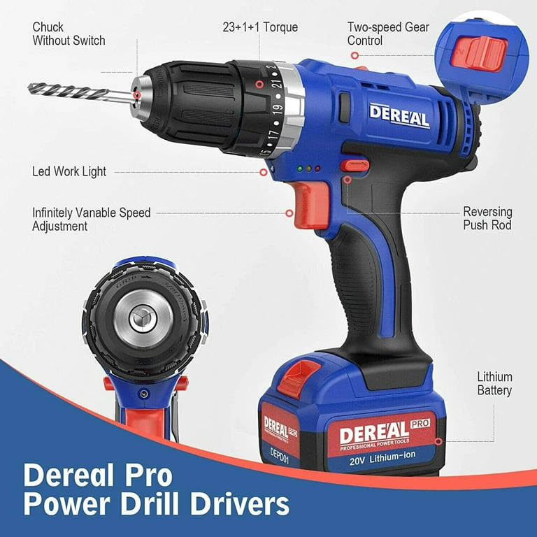 DEREAL PRO 3 8 20V 23 1 Electric Cordless Drill Driver for Home Improvement DIY Projects