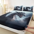 thumbnail image 4 of Feelyou Mountain Grey Dragon Queen Sheet Sets for Men Women Kids, Cartoon Western Wildlife Bed Set, Silver, 4 Pieces, 4 of 5