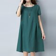 thumbnail image 2 of ZHOGXU Women's Dress Short Sleeve Round Neck Solid Color Fashion Comfortable Loose Fit Mini Dresses For Casual Daily Wear,Green,L, 2 of 2